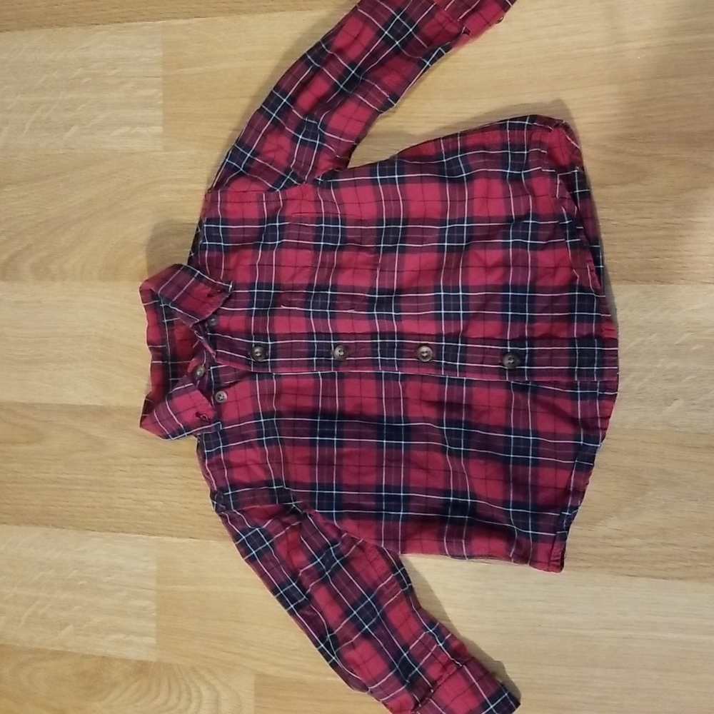 Children's Place red and black plaid long sleeve button down shirt 18M